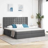Bed met LED -striplichten Donkergrijs 200 x 200 cm Stof - thumbnail