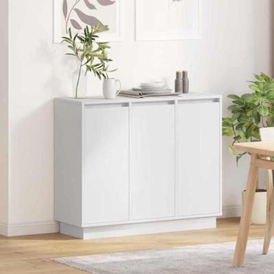 LED Sideboard Wit 90 x 32 x 75 cm Bewerkt hout