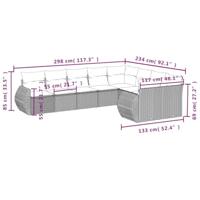 9-delige Loungeset met kussens poly rattan lichtgrijs - thumbnail