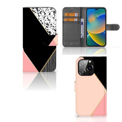 iPhone 14 Pro | Book Case | Zwart Roze Vormen