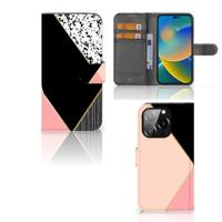 iPhone 14 Pro | Book Case | Zwart Roze Vormen - thumbnail