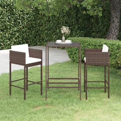 3-delige Tuinbarset met kussens poly rattan bruin - thumbnail