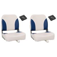 VidaXL Bootstoel 2 set met blauw-witte kussens inklapbaar - thumbnail
