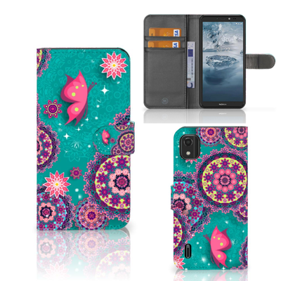 Nokia C2 2nd Edition Hoesje Cirkels en Vlinders Nokia C2 2nd Edition Hoesje Cirkels en Vlinders