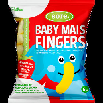Sore Baby Mais Fingers Aardbei Smaak 6m+ 35 g bij Jumbo