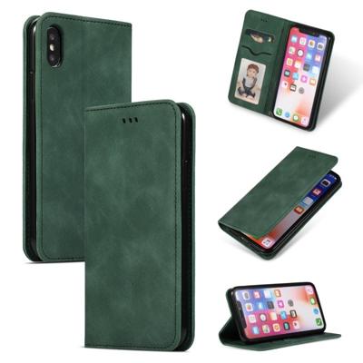 Retro huid voelen Business magnetische horizontale Flip lederen case voor iPhone XS/X (Army Green)