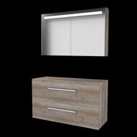 Basic-Line Premium 46 Badkamermeubelset - 120 x 46 cm - Met Grepen - 2 Lades - Wastafelblad - Spiegelkast met LED Verlichting - Scotch Oak - thumbnail