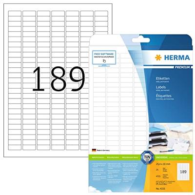 Herma 4333 Universele etiketten 25.4 x 10 mm Papier Wit 4725 stuk(s) Permanent hechtend Inkjet, Laser (zwart/wit), Laser (kleur), Kopiëren (zwart/wit),