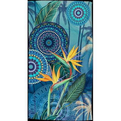 HIP Novia Strandlaken 100x180 cm - Mandala's & Strelitzia Bloemen - Kleurrijk & Zacht Katoen Velours - Sneldrogend & Absorberend