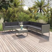 8-delige Loungeset met kussens poly rattan grijs - thumbnail