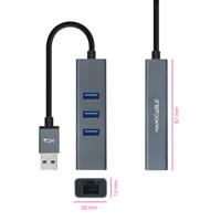 NANOCABLE 10.03.0407 converter USB 3.0 naar Gigabit Ethernet + 3 x USB 3.0, aluminium, grijs, 15 cm - thumbnail