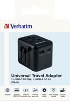 Verbatim UTA-02 Worldwide Travel Adapter + USB-A & USB-C - thumbnail