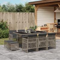 11-delige Tuinset met kussens poly rattan grijs - thumbnail
