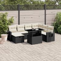 8-delige Loungeset met kussens poly rattan zwart - thumbnail