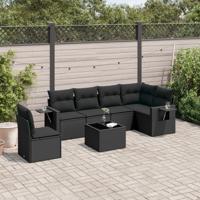 7-delige Loungeset met kussens poly rattan zwart - thumbnail