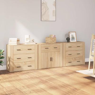 Dressoirs 3 st bewerkt hout sonoma eiken