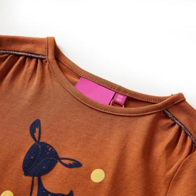 Kindershirt met lange mouwen hertenprint 92 cognackleurig