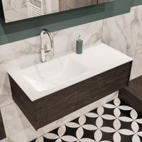 Mondiaz Lush Cloud badmeubel eiken Dark brown 100 cm 1 lade solid surface enkele spoelbak links 1 kraangat - thumbnail
