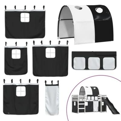 Stapelbed met glijbaan en gordijnen wit en zwart 90x190 cm