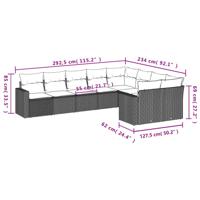 9-delige Loungeset met kussens poly rattan zwart - thumbnail