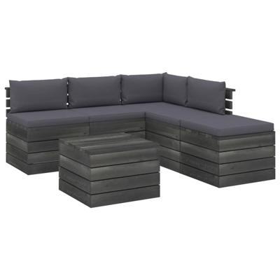 vidaXL 6-delige Loungeset met kussens pallet grenenhout