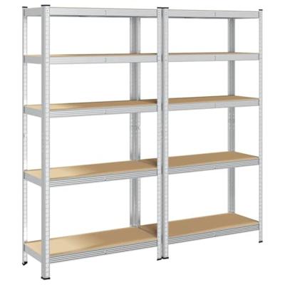 VidaXL Opbergrekken 5-laags 2 st staal en bewerkt hout zilverkleurig VidaXL Opbergrekken 5-laags 2 st staal en bewerkt hout zilverkleurig