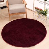 KSolid ronde tapijt zachte fleece mat anti-slip gebied rug kinderen slaapkamer deurmatten grootte: diameter: 100cm (wijn rood) - thumbnail