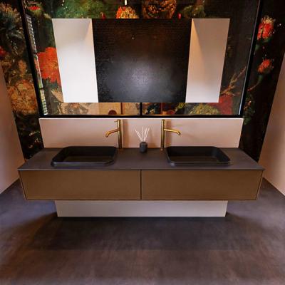 Badkamermeubelset Mondiaz Erin 200 cm met 2 Lades met RIDGE Wastafel Dubbel Urban met 2 kraangaten Greeploos Mat Rust