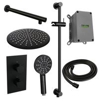 Inbouw regendouche 3-weg omstelling SET 44, mat zwart, met 30 cm douchekop, handdouche, en geïntegreerde glijstang - thumbnail