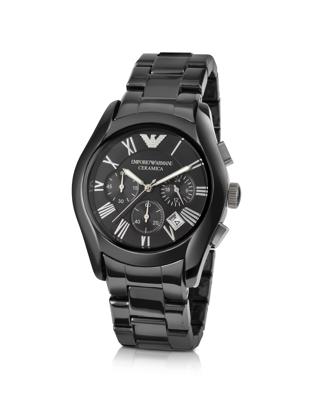 Emporio Emporio Armani Heren 43 mm zwarte keramische band stalen kast quartz chronograaf horloge AR1400