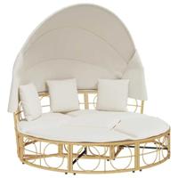 Loungebed voor buiten met luifel en kussens poly rattan - thumbnail