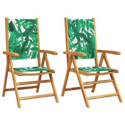 Tuinstoelen 2 st bladpatroon massief acaciahout en stof - thumbnail