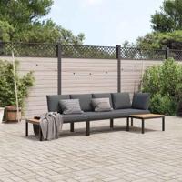 3-delige Loungeset met kussens aluminium zwart - thumbnail