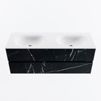 MONDIAZ VICA 130cm badmeubel onderkast Marquina 2 lades. Wastafel MOON dubbel 2 kraangaten, kleur Talc. - thumbnail