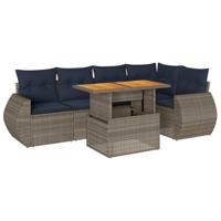 6-delige Loungeset met kussens poly rattan grijs - thumbnail