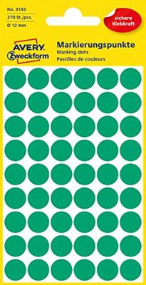 Avery-Zweckform 3143 Etiketten Ø 12 mm Papier Groen 270 stuk(s) Permanent hechtend Etiketten voor markeringspunten