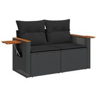 8-delige Loungeset met kussens poly rattan zwart - thumbnail
