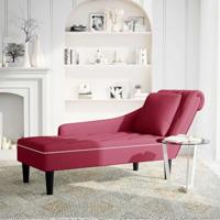 Chaise longue met kussen en rechterarmleuning fluweel wijnrood - thumbnail