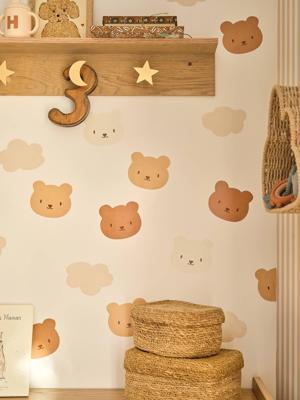 Set van 20 stickers beertjes en wolken beige Set van 20 stickers beertjes en wolken beige
