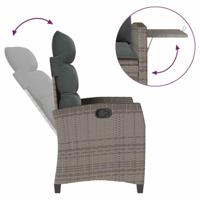 Verstelbare tuinstoel met bijzettafel poly rattan grijs - thumbnail