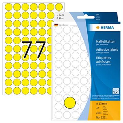 Etiket herma 2231 rond 13mm geel 2464st Etiket herma 2231 rond 13mm geel 2464st