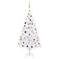 VidaXL Kunstkerstboom met verlichting en kerstballen 180 cm pvc wit - thumbnail