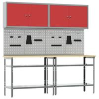 Werkbankset met plank 8 pcs Rood en Grijs Gepoedercoat staal - thumbnail