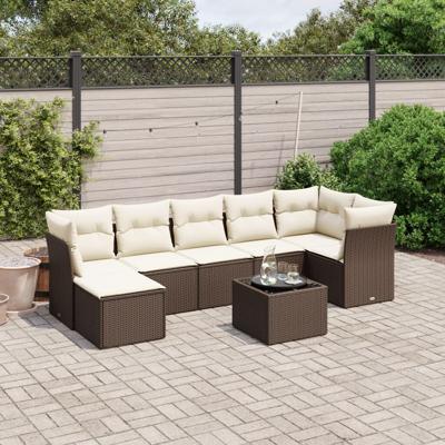7-delige Loungeset met kussens poly rattan bruin