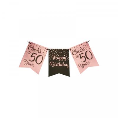 Verjaardagsslinger Vaandel 50 Jaar Roze/Zwart (6m)