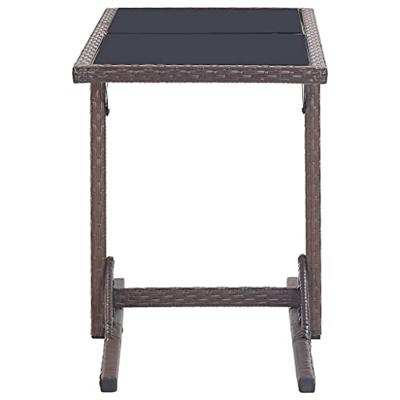 Tuintafel 110x53x72 cm glas en poly rattan bruin - thumbnail