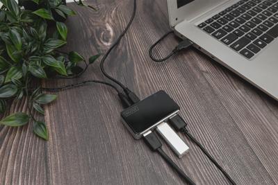 Digitus DA-70220 USB 2.0-hub 4 poorten Zwart, Zilver Digitus DA-70220 USB 2.0-hub 4 poorten Zwart, Zilver