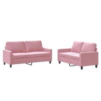 2-delige Loungeset met kussens fluweel roze - thumbnail