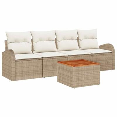 Tuinbankenset met kussen 5 pcs Beige poly rattan