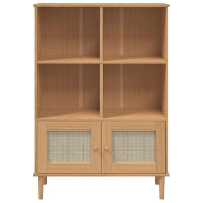 Boekenkast SENJA rattan-look 90x35x130 cm grenenhout bruin